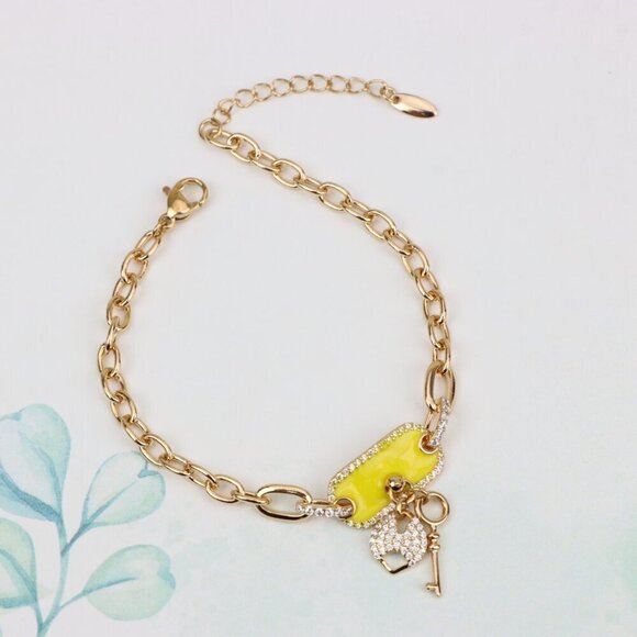 "Rose Gold Bracelet with Yellow Charm and Crystal Lock & Key, XPBL0890 - Picture 1 of 12